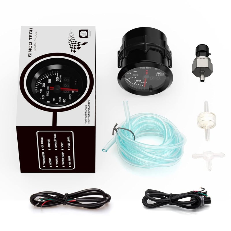 SINCO TECH 52mm Gauge Car Meter Digital Display Pointer 7 Colors Backlight 12V Universal Gauge Kit…… (Boost Gauge) - Image 3